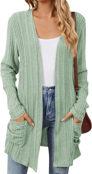 Womens Lightweight Open Front Cardigan Casual Long Sleeve Cable Knit Cardigan Sweaters 2024 Fall Outfits with Pockets