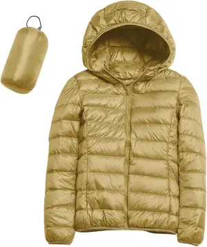 Women's Lightweight Puffer Jacket with Hood Pockets Quilted Padded Full-zip Winter Coat