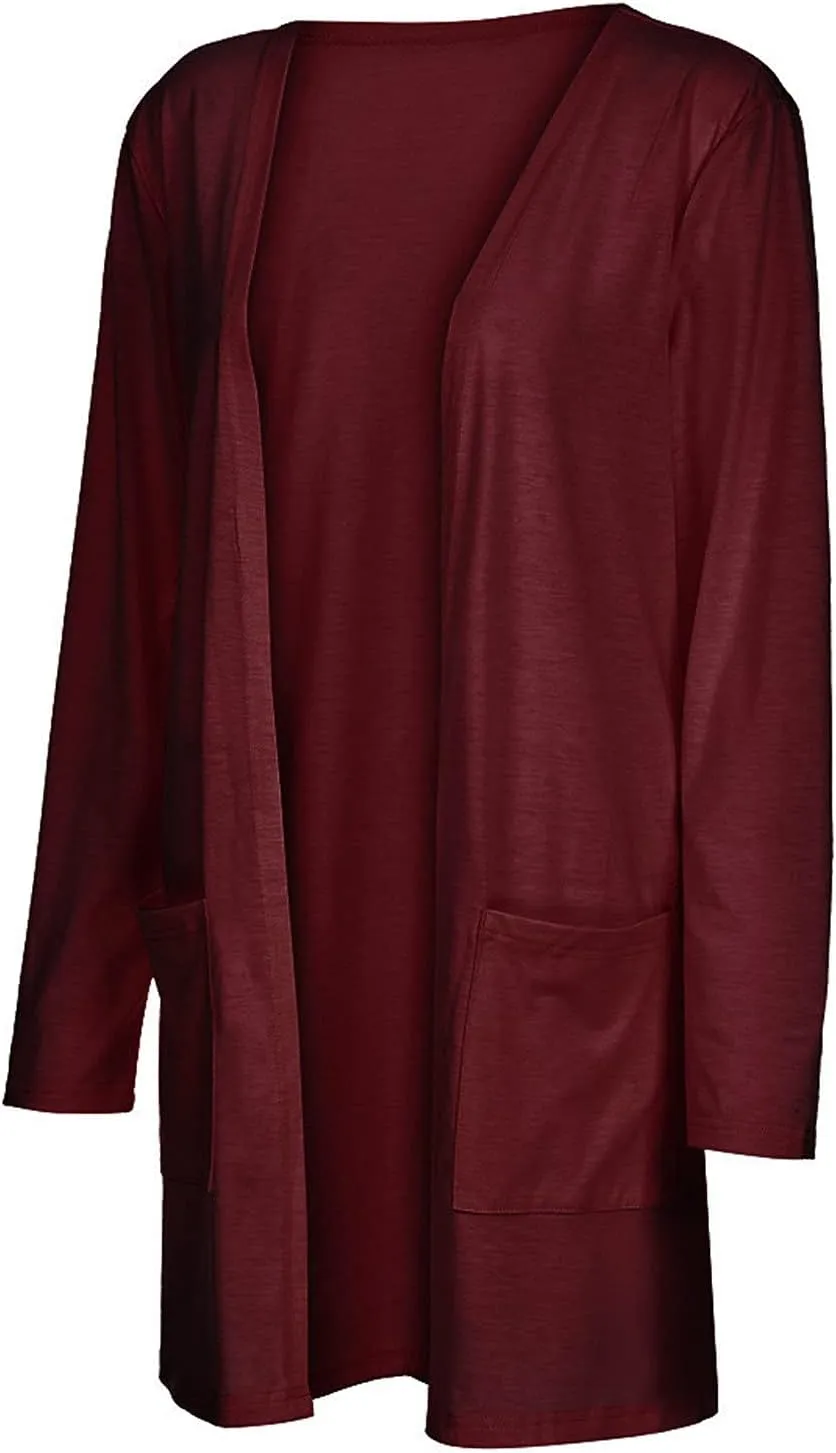 Womens Lightweight Summer Cardigan with Pockets Plus Size Long Sleeve Casual Comfy Thin Open Front Kimono Cardigans