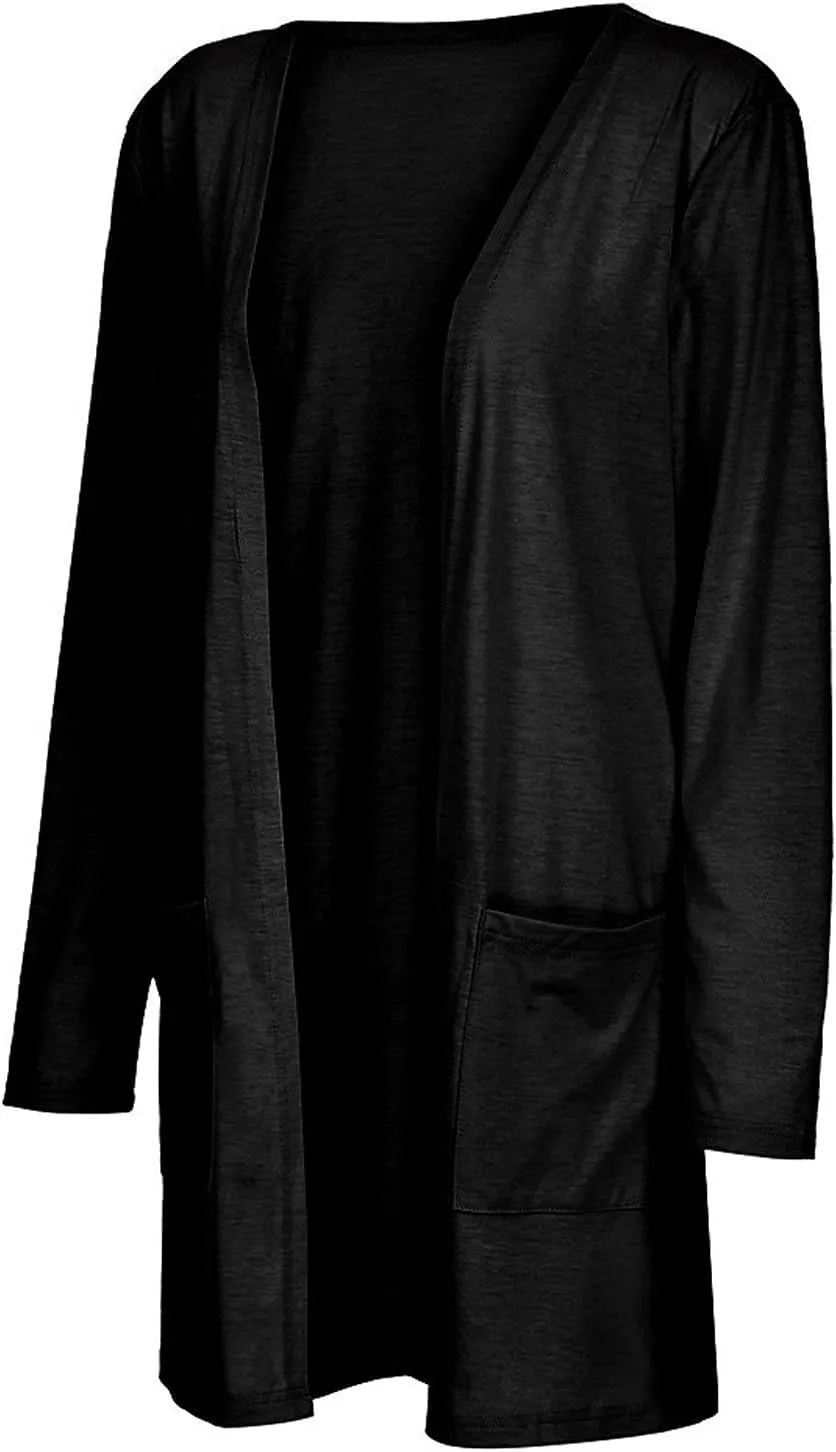 Womens Lightweight Summer Cardigan with Pockets Plus Size Long Sleeve Casual Comfy Thin Open Front Kimono Cardigans