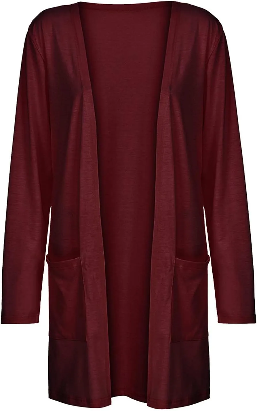 Womens Lightweight Summer Cardigan with Pockets Plus Size Long Sleeve Casual Comfy Thin Open Front Kimono Cardigans