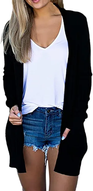 Womens Lightweight Summer Cardigan with Pockets Plus Size Long Sleeve Casual Comfy Thin Open Front Kimono Cardigans
