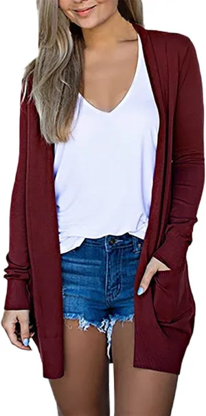 Womens Lightweight Summer Cardigan with Pockets Plus Size Long Sleeve Casual Comfy Thin Open Front Kimono Cardigans