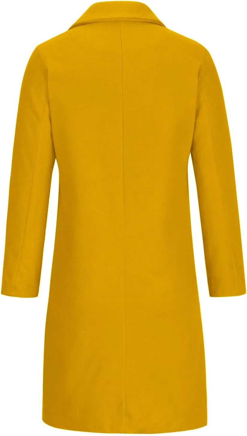 Womens Long Double Breasted Coats Lapel Collar Wool Blend Pea Coat Winter Slim Fit Jackets Trench Jacket Outwear