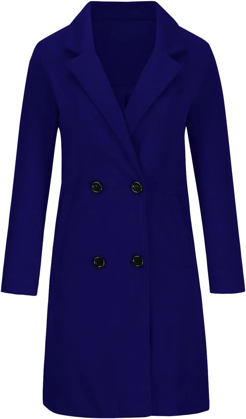 Womens Long Double Breasted Coats Lapel Collar Wool Blend Pea Coat Winter Slim Fit Jackets Trench Jacket Outwear