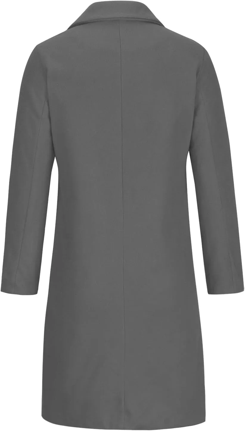 Womens Long Double Breasted Coats Lapel Collar Wool Blend Pea Coat Winter Slim Fit Jackets Trench Jacket Outwear