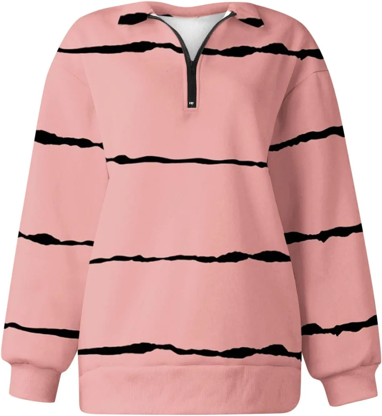 Womens Long Sleeve Oversized Fleece Sweatshirts Striped Pullover Tops 1/4 Zipper Casual Trendy Fall Clothes
