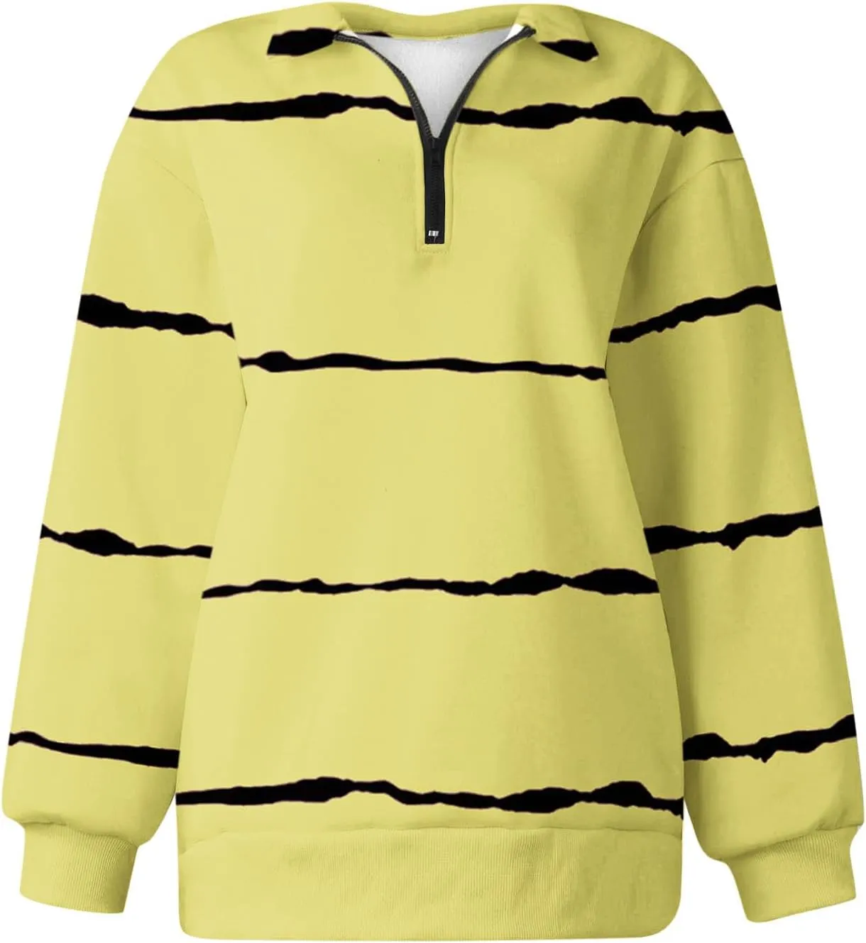 Womens Long Sleeve Oversized Fleece Sweatshirts Striped Pullover Tops 1/4 Zipper Casual Trendy Fall Clothes