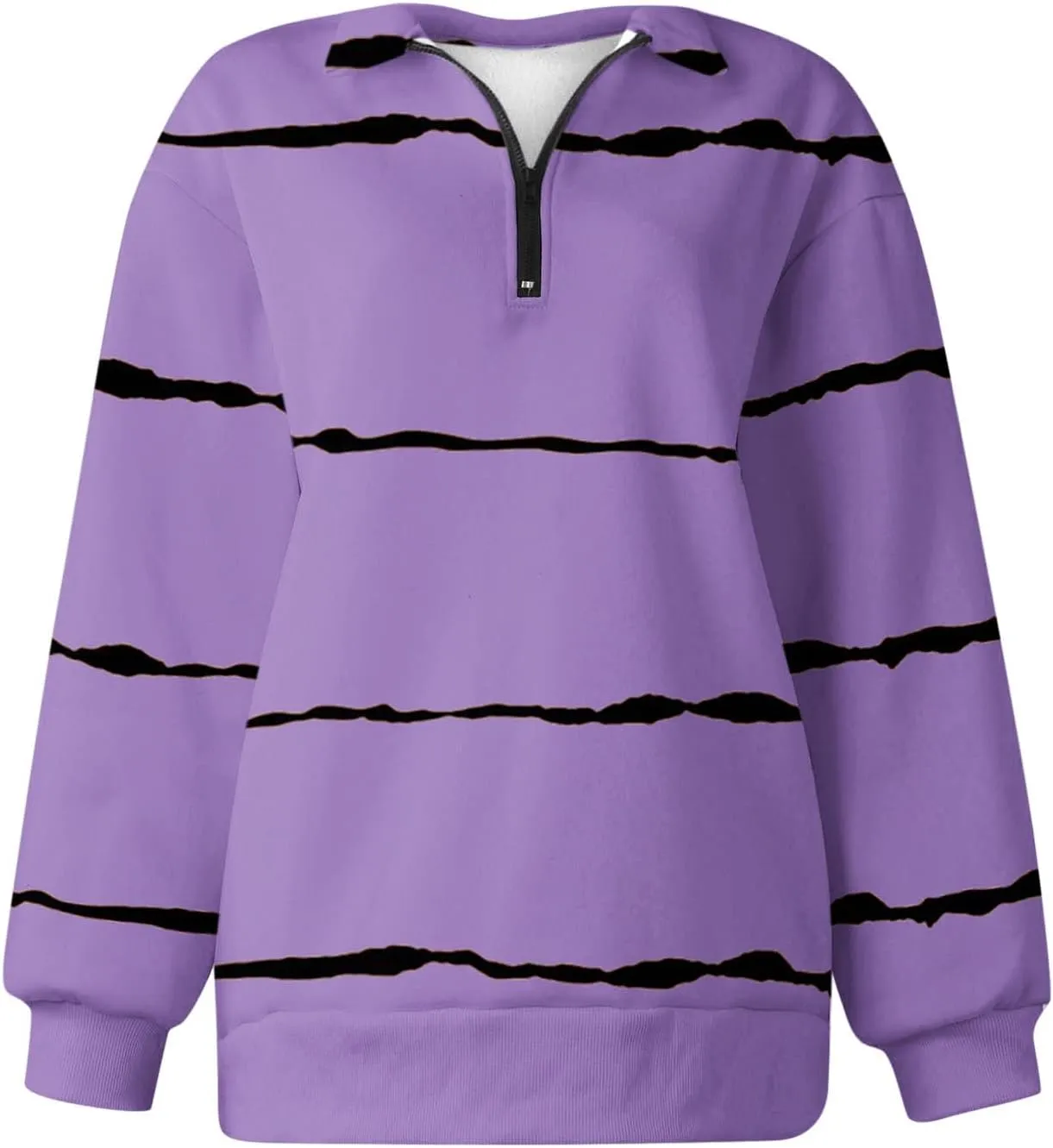 Womens Long Sleeve Oversized Fleece Sweatshirts Striped Pullover Tops 1/4 Zipper Casual Trendy Fall Clothes