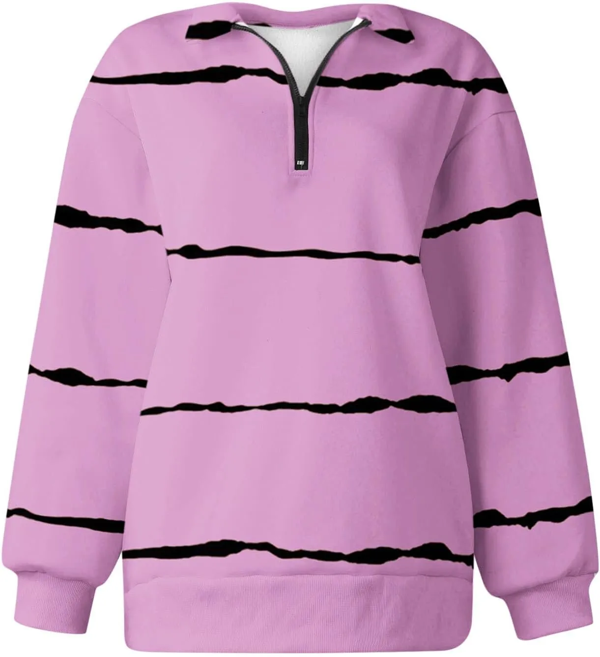 Womens Long Sleeve Oversized Fleece Sweatshirts Striped Pullover Tops 1/4 Zipper Casual Trendy Fall Clothes