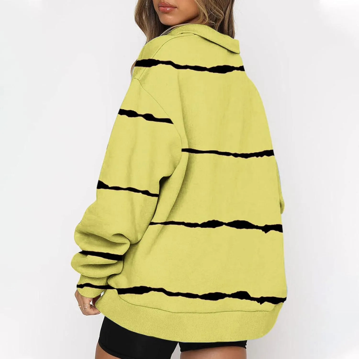 Womens Long Sleeve Oversized Fleece Sweatshirts Striped Pullover Tops 1/4 Zipper Casual Trendy Fall Clothes