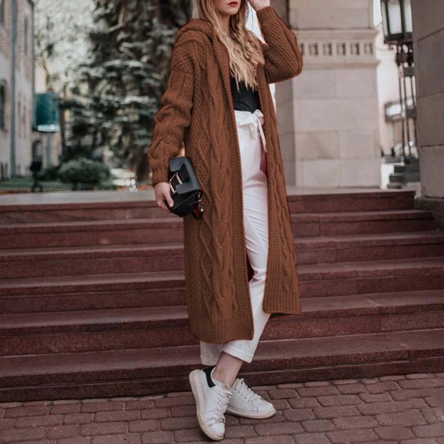 Womens Long Sweaters Long Sleeve Cable Knit Cardigan Sweaters for Women Chunky Sweater Open Front Cardigans Outwear Pocket