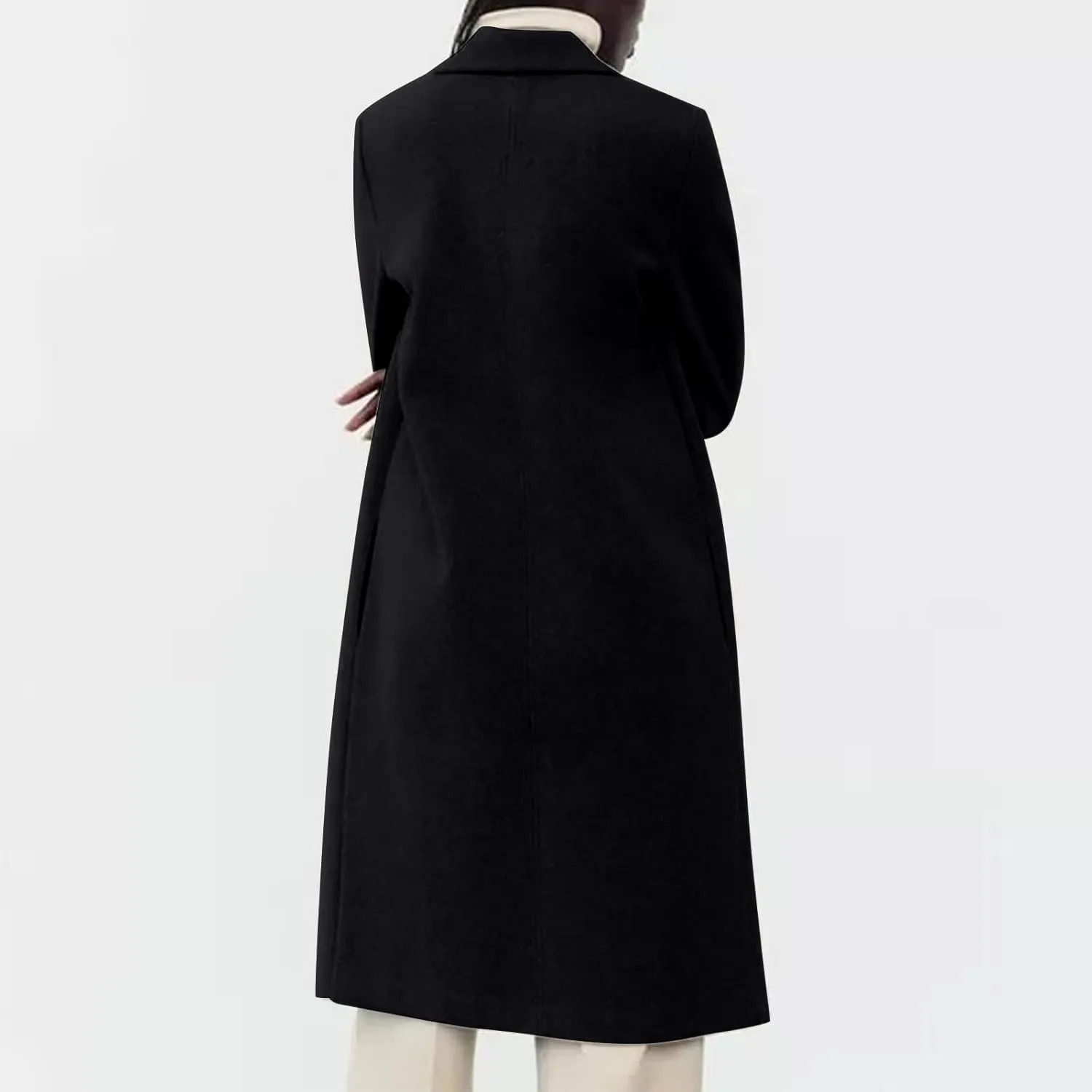 Womens Long Wool Blend Coat Notch Lapel One Button Trench Coat Midi Peacoat Outerwear Fall Winter Clothes