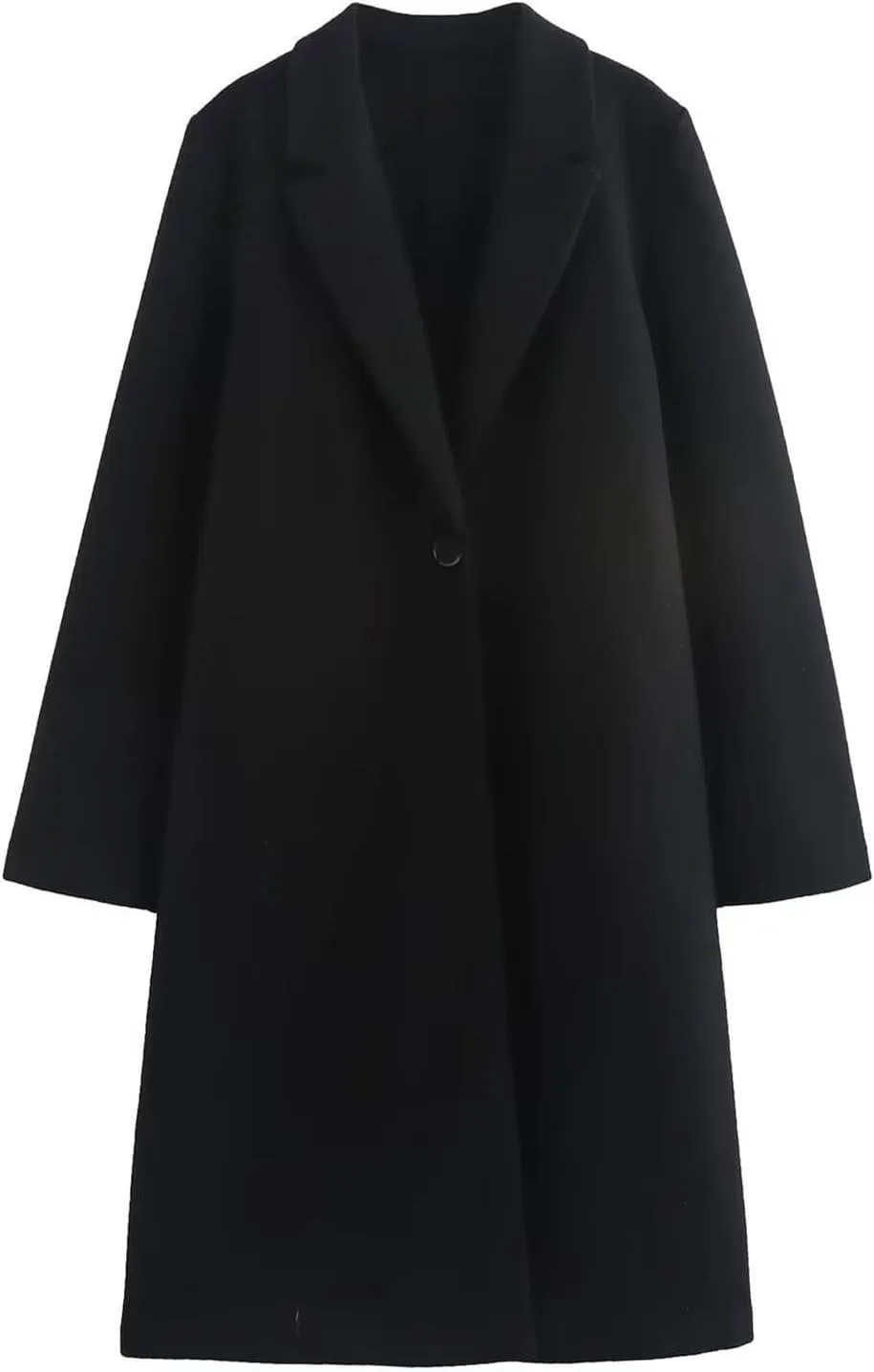 Womens Long Wool Blend Coat Notch Lapel One Button Trench Coat Midi Peacoat Outerwear Fall Winter Clothes
