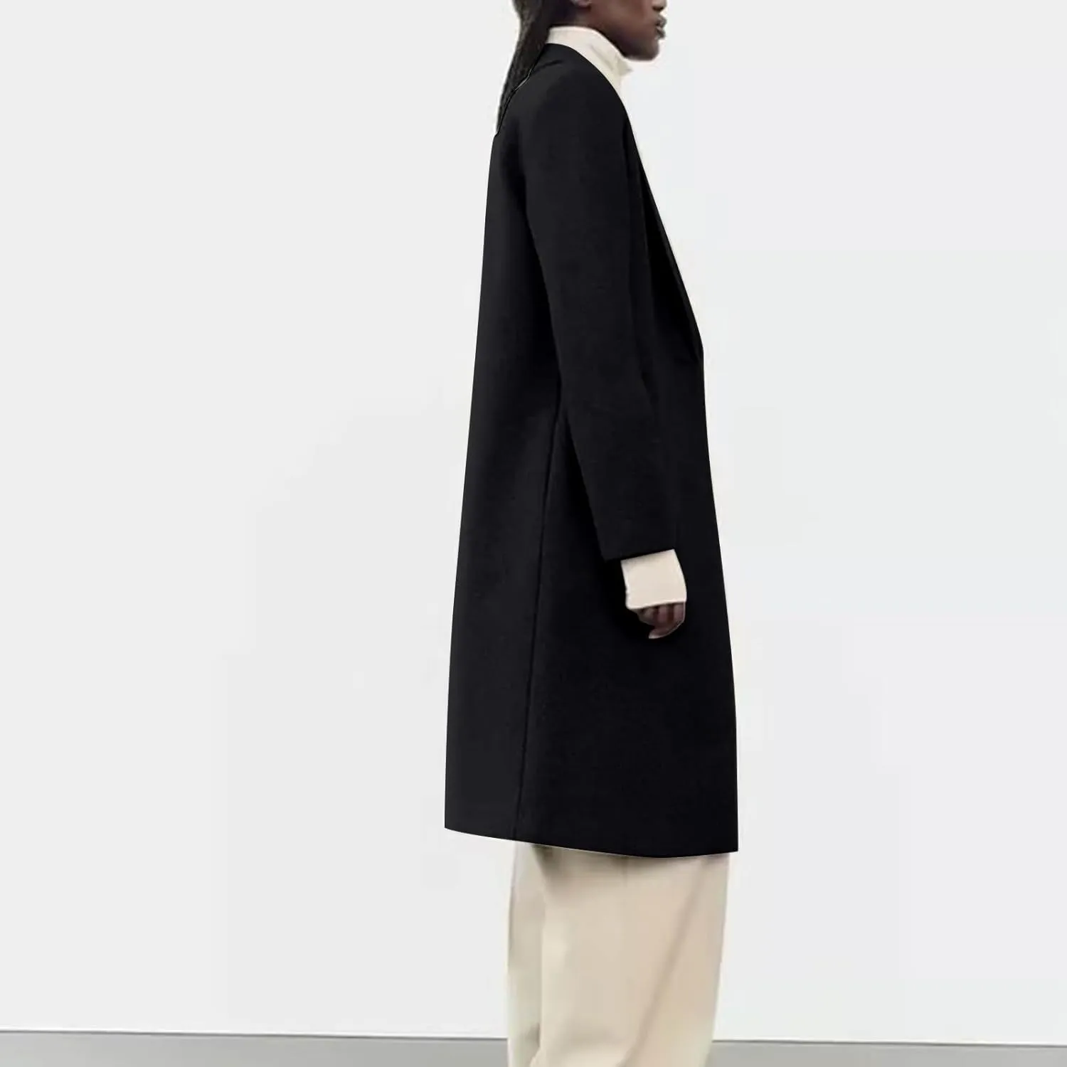 Womens Long Wool Blend Coat Notch Lapel One Button Trench Coat Midi Peacoat Outerwear Fall Winter Clothes