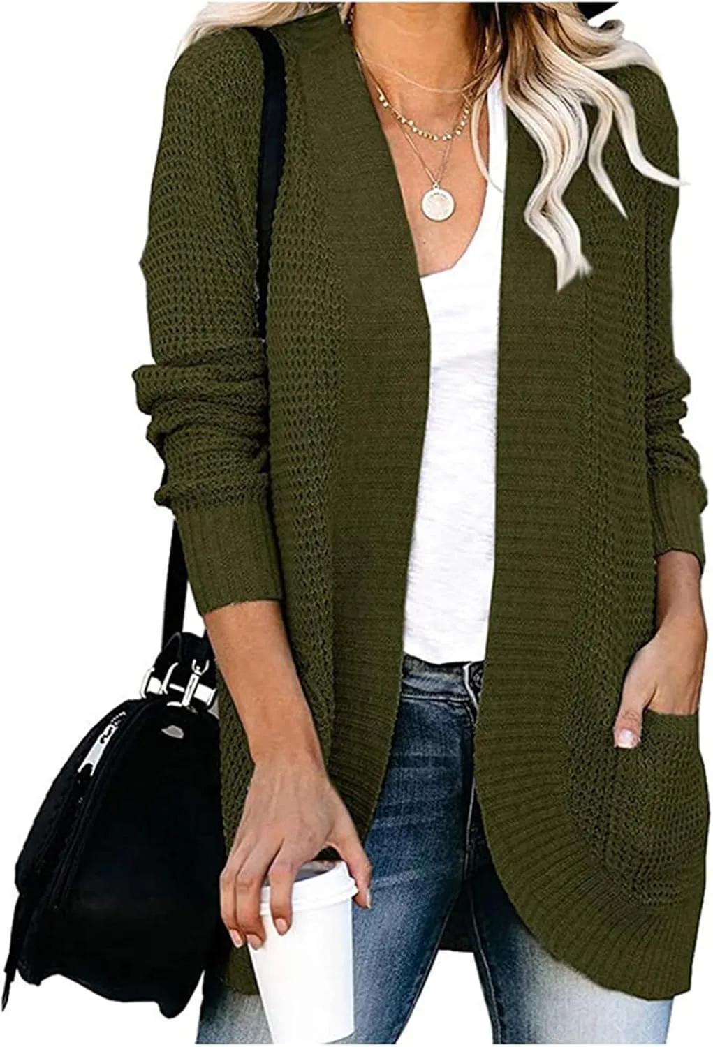 Womens Loose Open Front Cardigan Lightweight Long Sleeve Knit Sweaters Oversized Soft Sweatshirt
