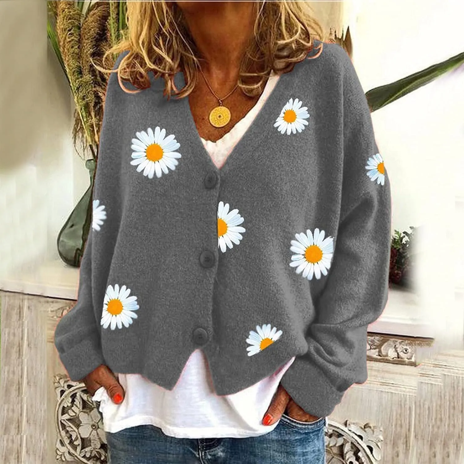 Women's O-Neck Long Sleeve Ribbed Knit Sweater Casual Sweater Warm Top Long Sweater Cardigan Vest