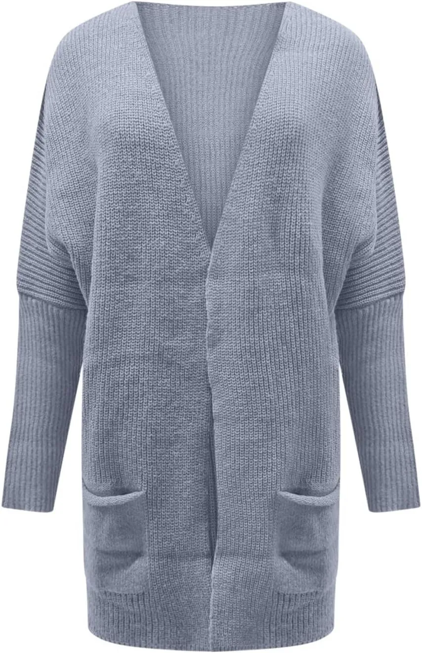 Womens Open Front Sweater Oversized Chunky Long Sleeve Knitted Long Cardigan Buttonless Lounge Outerwear with Pockets