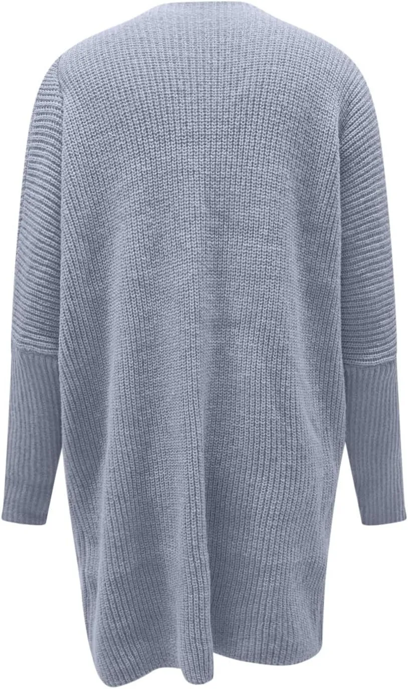 Womens Open Front Sweater Oversized Chunky Long Sleeve Knitted Long Cardigan Buttonless Lounge Outerwear with Pockets