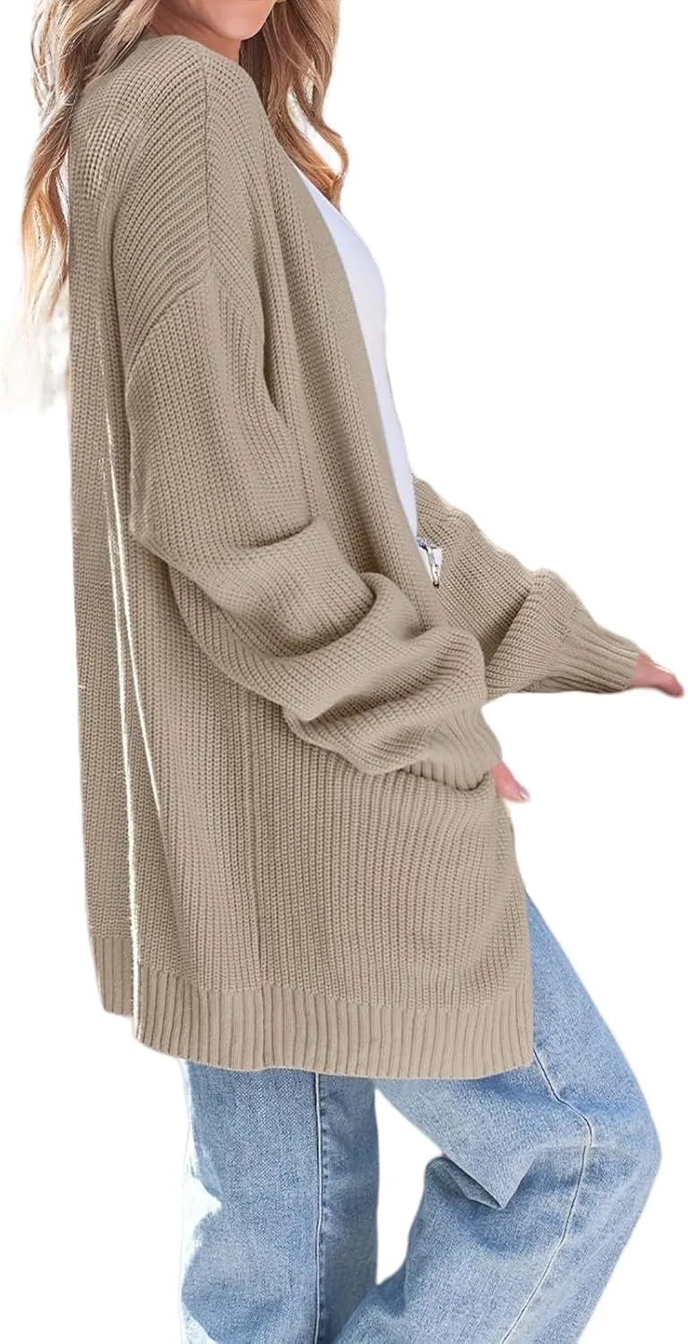 Womens Oversized Cardigans Casual Loose V Neck Cardigan Sweater Ribbed Knit Open Front Sweaters Warm Outfits