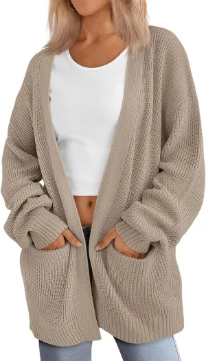 Womens Oversized Cardigans Casual Loose V Neck Cardigan Sweater Ribbed Knit Open Front Sweaters Warm Outfits