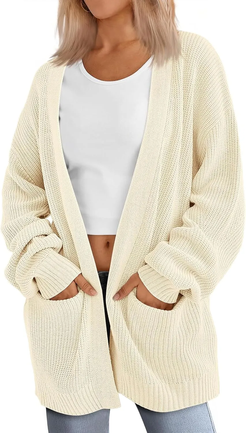 Womens Oversized Cardigans Casual Loose V Neck Cardigan Sweater Ribbed Knit Open Front Sweaters Warm Outfits