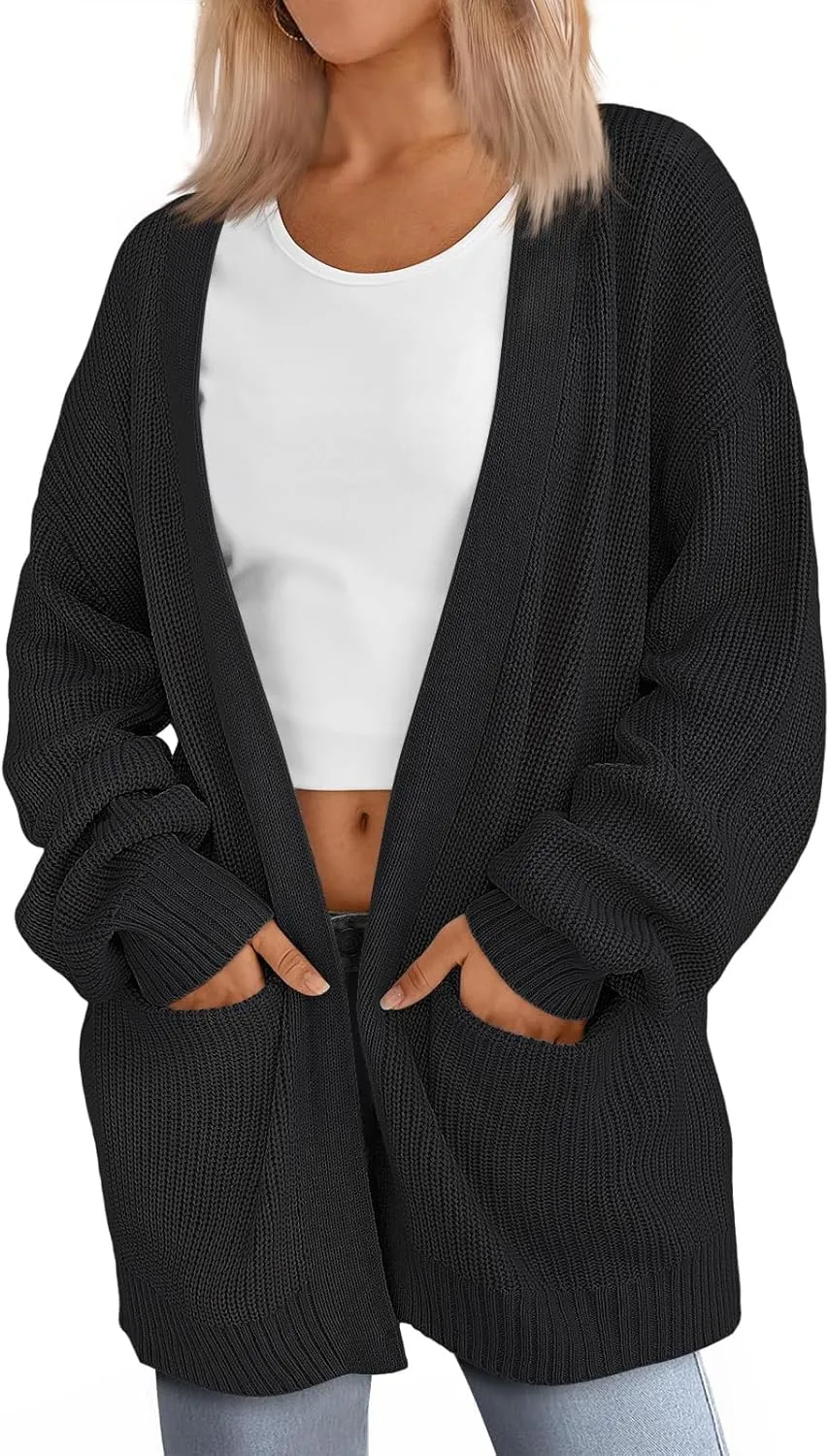 Womens Oversized Cardigans Casual Loose V Neck Cardigan Sweater Ribbed Knit Open Front Sweaters Warm Outfits