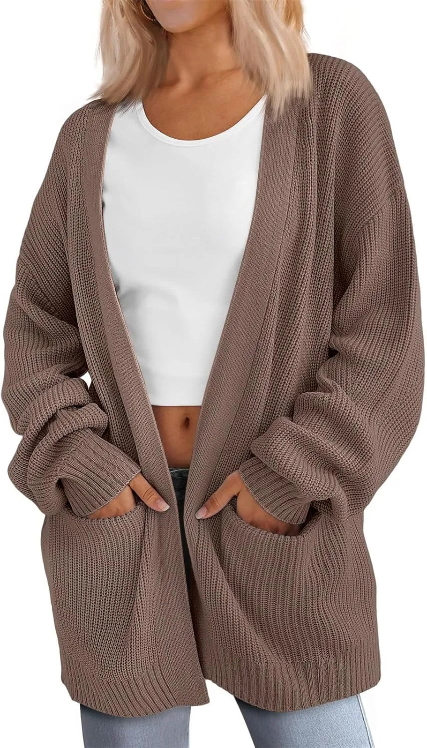 Womens Oversized Cardigans Casual Loose V Neck Cardigan Sweater Ribbed Knit Open Front Sweaters Warm Outfits