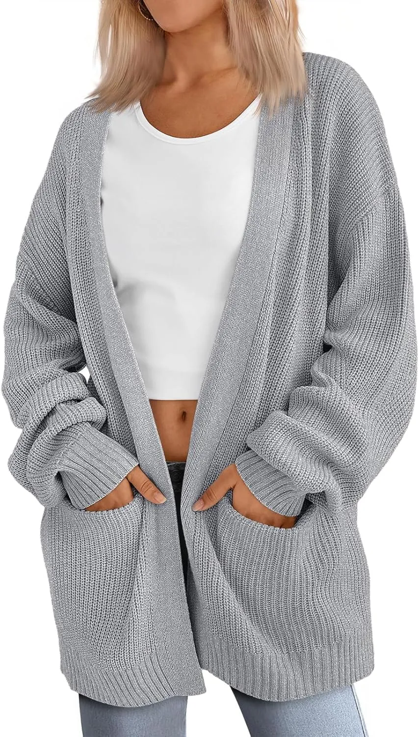 Womens Oversized Cardigans Long Sleeve Open Front Knit Sweaters Fall Trendy Jacket Clothes