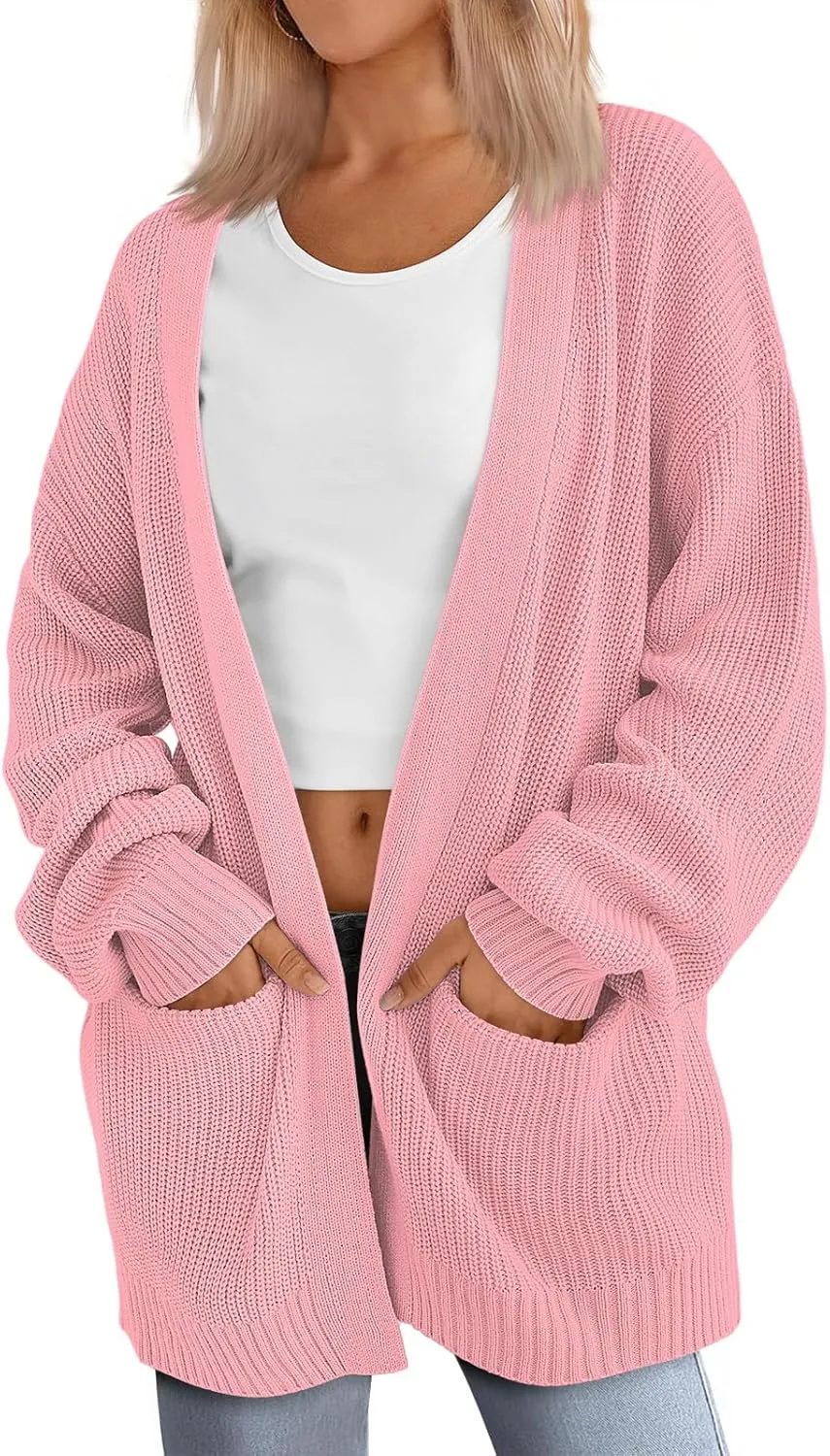 Womens Oversized Cardigans Long Sleeve Open Front Knit Sweaters Fall Trendy Jacket Clothes