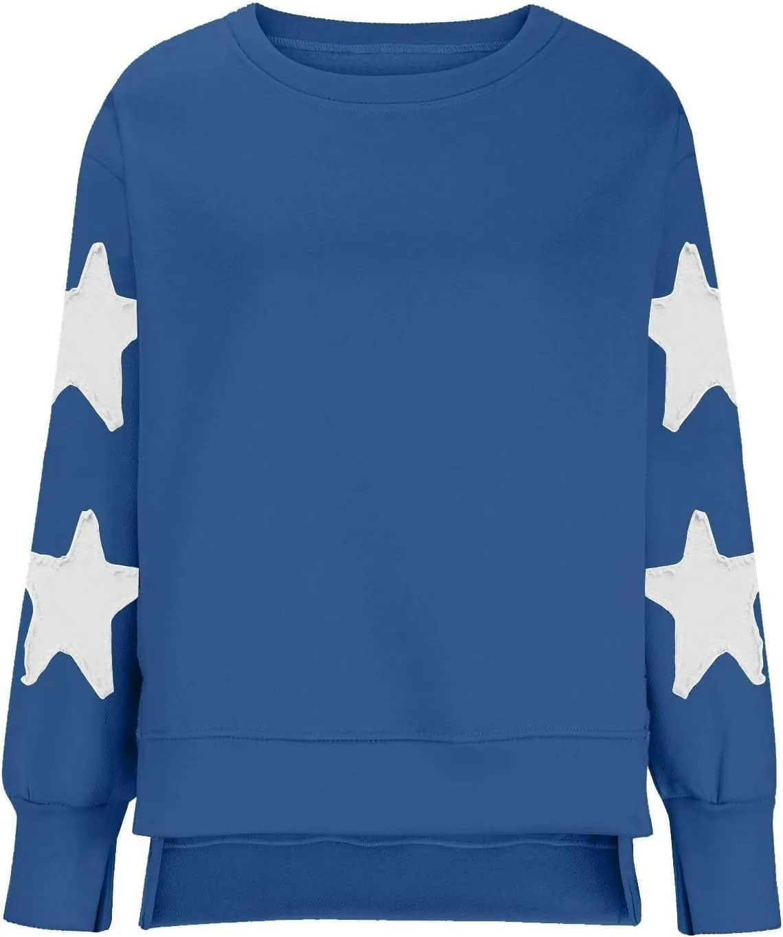 Women's Oversized Crewneck Sweatshirt Striped Star Long Sleeve Side Slit Pullover Sweatshirts Vintage Y2K Shirt Tops