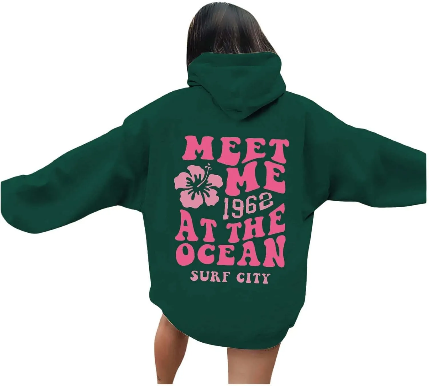 Womens Oversized Hoodies Cute Floral Graphic Hoodie Casual Letter Print Sweatshirt Winter Preppy Pullover Teen Girls