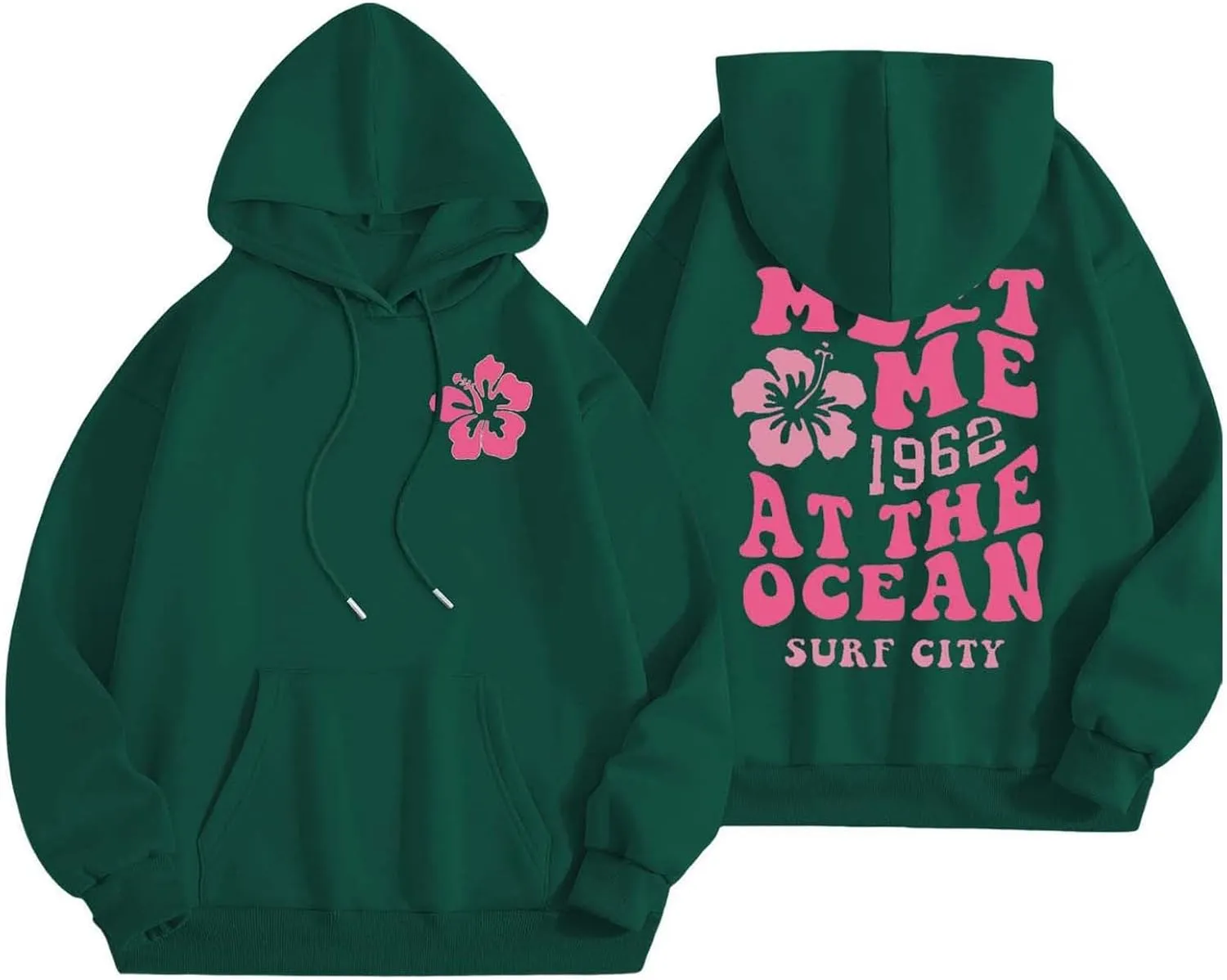 Womens Oversized Hoodies Cute Floral Graphic Hoodie Casual Letter Print Sweatshirt Winter Preppy Pullover Teen Girls
