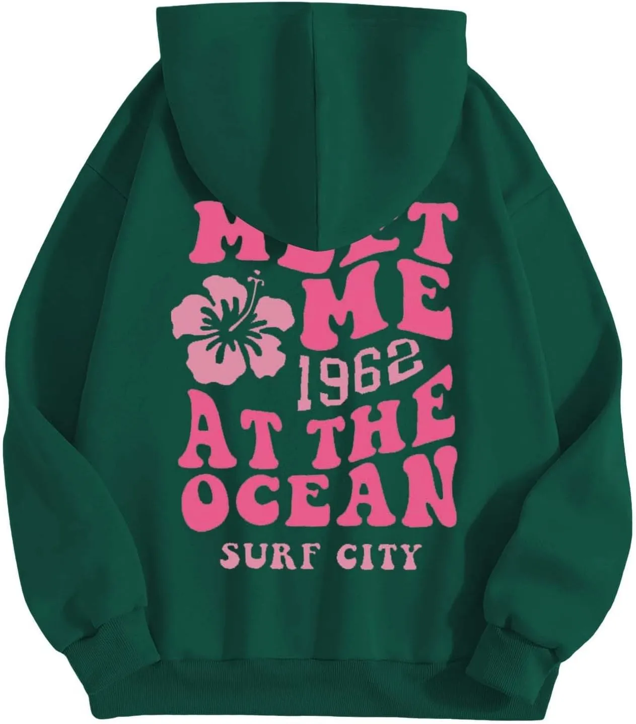 Womens Oversized Hoodies Cute Floral Graphic Hoodie Casual Letter Print Sweatshirt Winter Preppy Pullover Teen Girls