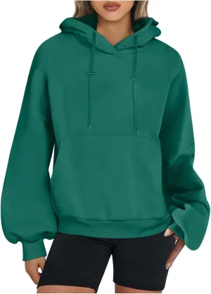 Womens Oversized Hoodies Fall Basic Casual Fleece Sweatshirts 2024 Preppy Drawstring Pullover with Kangaroo Pocket