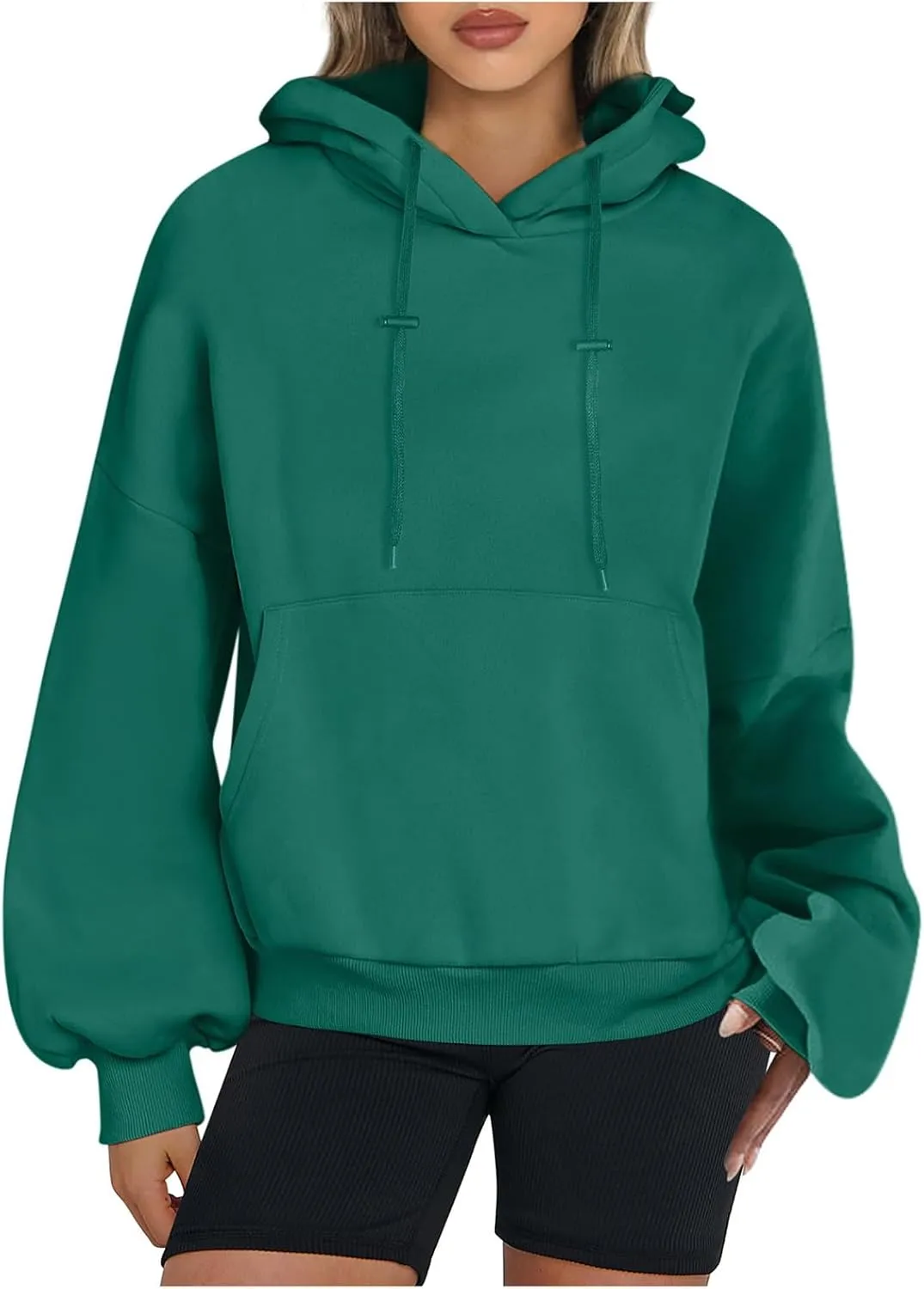 Womens Oversized Hoodies Fall Basic Casual Fleece Sweatshirts 2024 Preppy Drawstring Pullover with Kangaroo Pocket