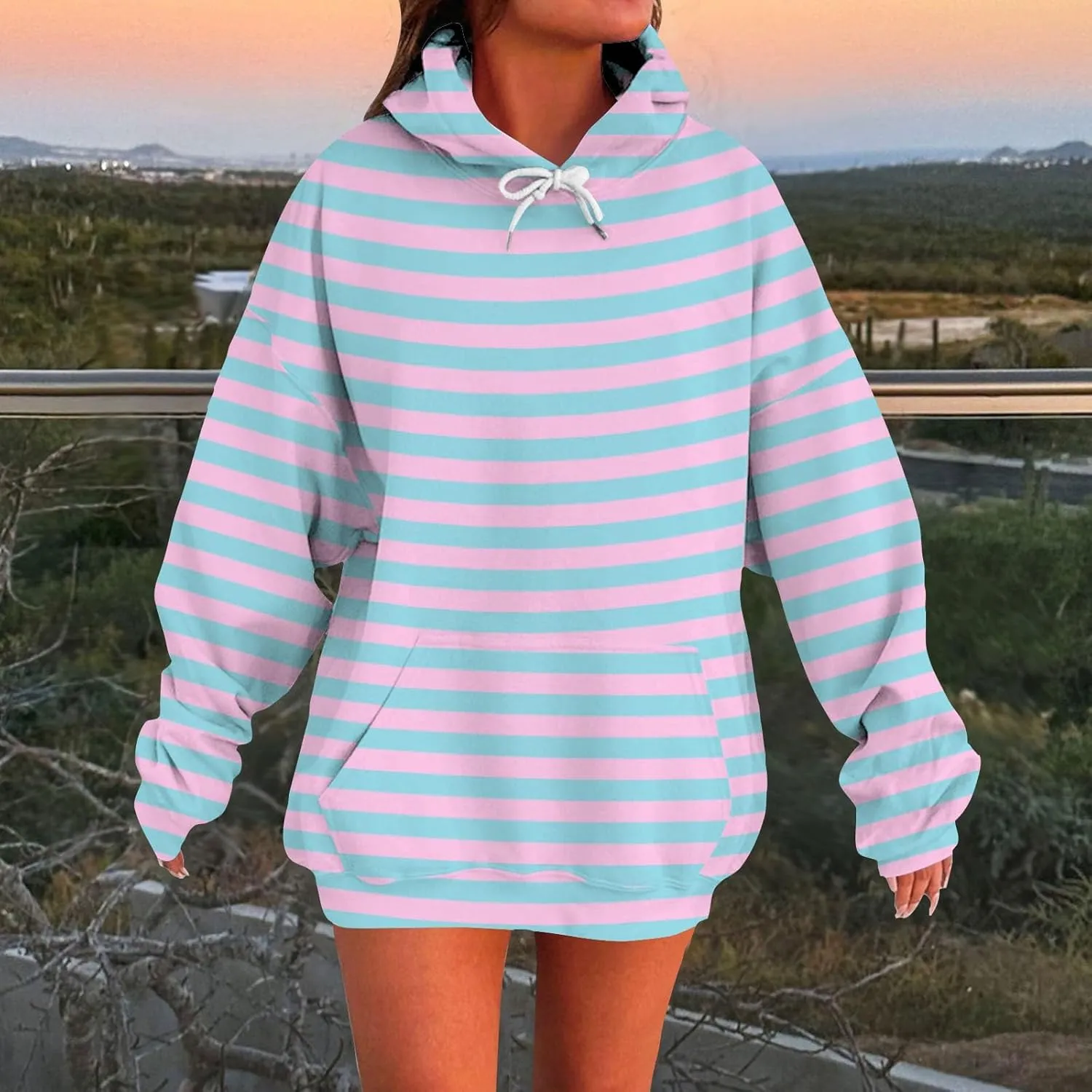Womens Oversized Hoodies Striped Plus Size Sweatshirts Long Sleeve Sweaters Pullover 2024 Fall Clothes with Pocket