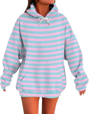 Womens Oversized Hoodies Striped Plus Size Sweatshirts Long Sleeve Sweaters Pullover 2024 Fall Clothes with Pocket