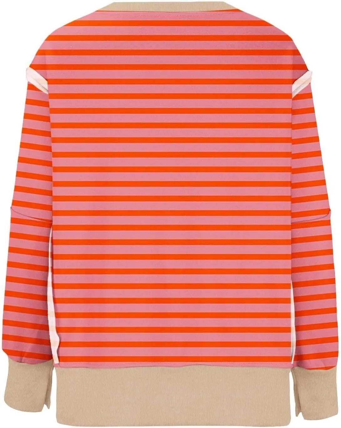 Women's Oversized Pullvoers Loose Fit Striped Drop Shoulder High Low Hem Patchwork Sweatshirt Casual Long Sleeve Tops