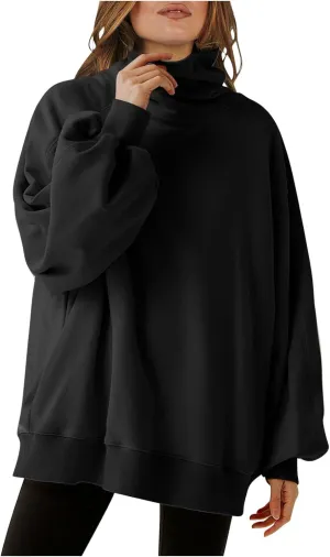 Women's Oversized Sweater Fleece Sweatshirts Long Sleeve Tunic Top Cowl Neck Casual Loose Fit Trendy Pullover Shirts