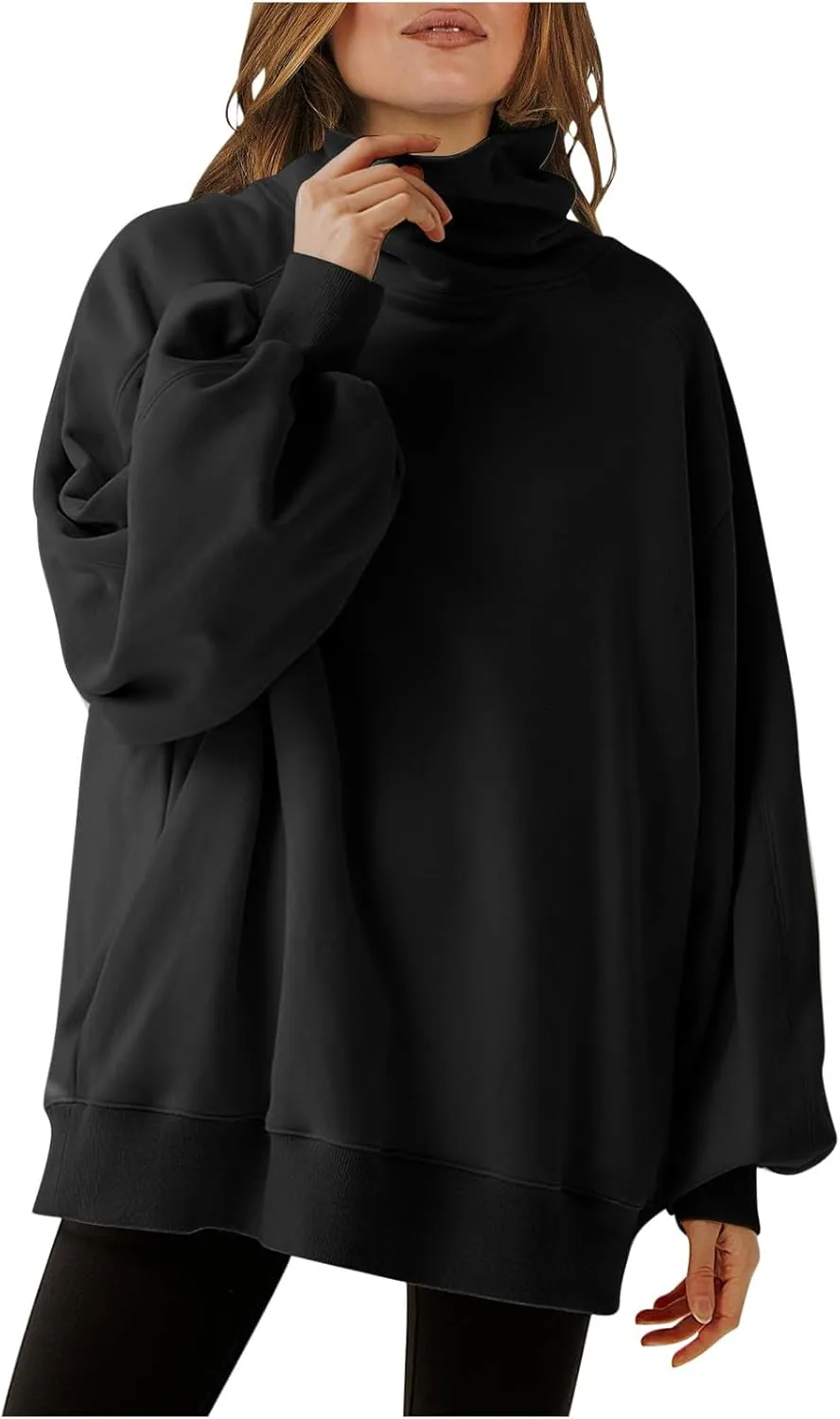 Women's Oversized Sweater Fleece Sweatshirts Long Sleeve Tunic Top Cowl Neck Casual Loose Fit Trendy Pullover Shirts