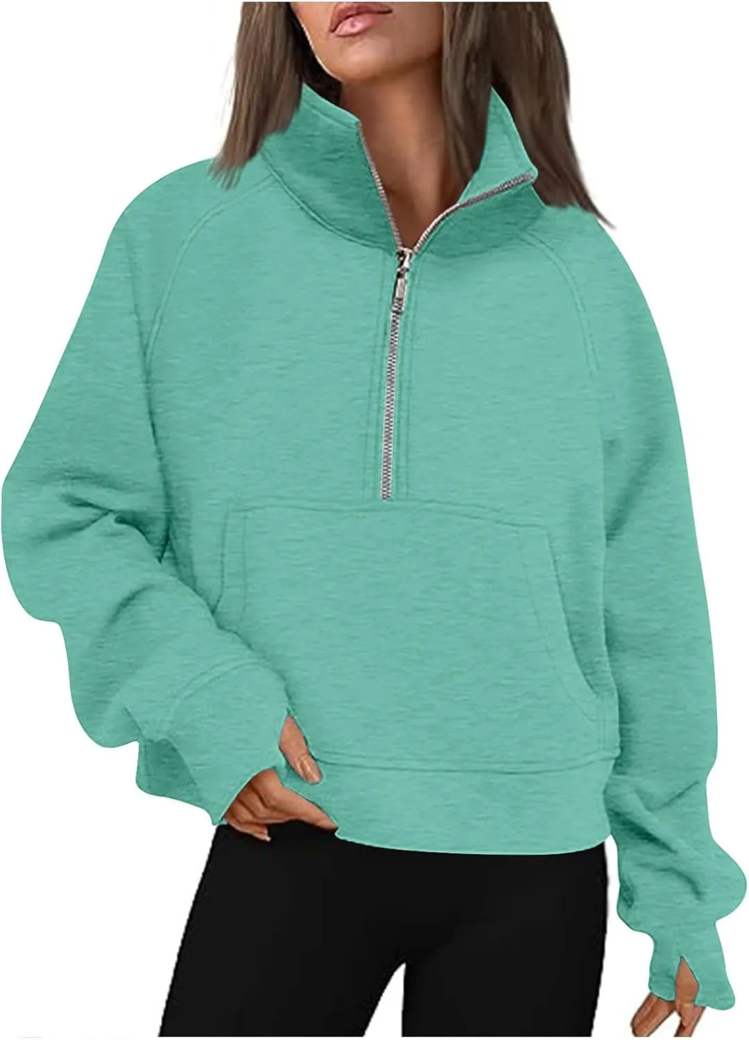 Womens Oversized Sweatshirt Half Zip Pullover Sweaters Long Sleeve Solid Color Hoodies Fall Fleece Y2K Clothes
