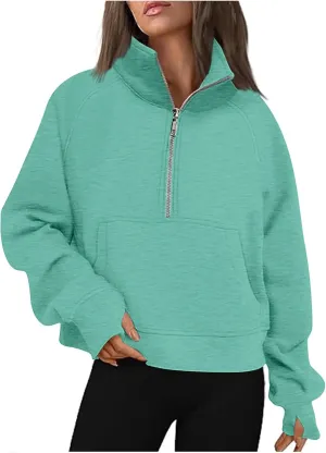 Womens Oversized Sweatshirt Half Zip Pullover Sweaters Long Sleeve Solid Color Hoodies Fall Fleece Y2K Clothes