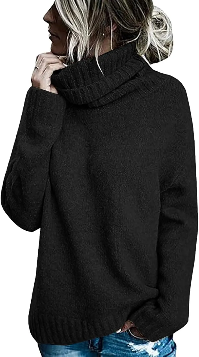 Womens Oversized Turtleneck Sweater Cable Knit Long Sleeve Pullover Lightweight Side Slit Tops Fall Outfits