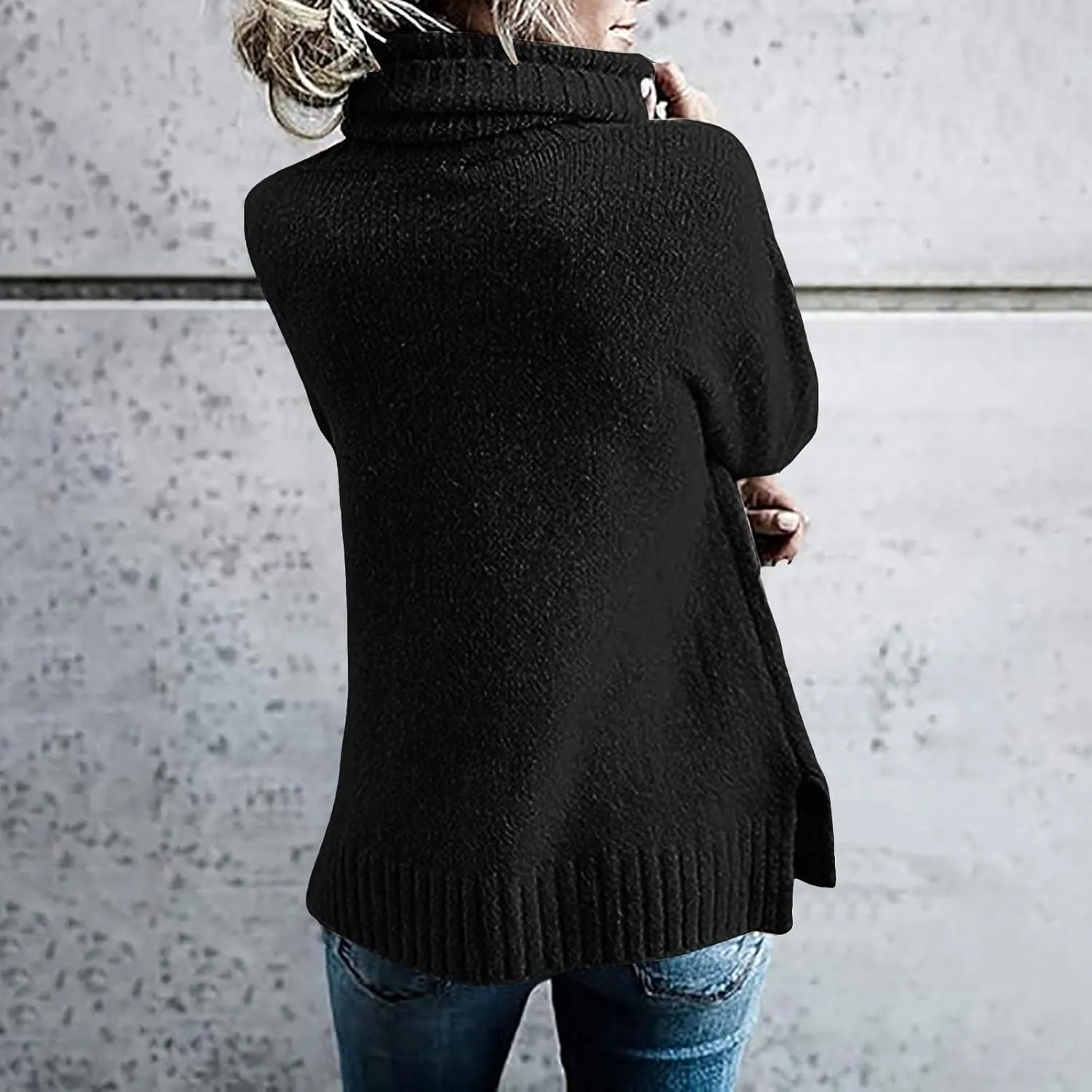 Womens Oversized Turtleneck Sweater Cable Knit Long Sleeve Pullover Lightweight Side Slit Tops Fall Outfits