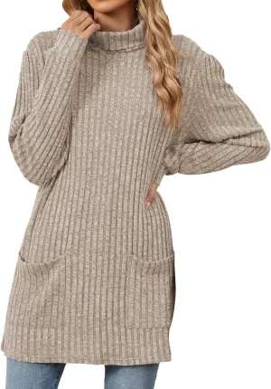Womens Oversized Turtleneck Sweaters Mock Neck Slim Fit Ribbed Knit Pullover Jumpers Tunic Sweaters for Leggings