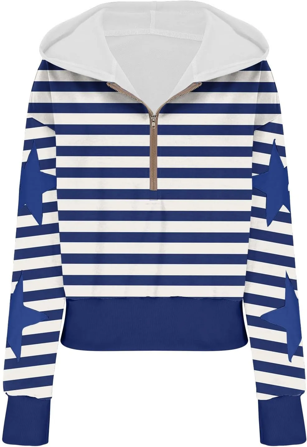 Women's Overszied Striped Sweatshirts Long Sleeve Half Zip Up Star Hoodies Winter Tops Y2K Fashion Cropped Clothes