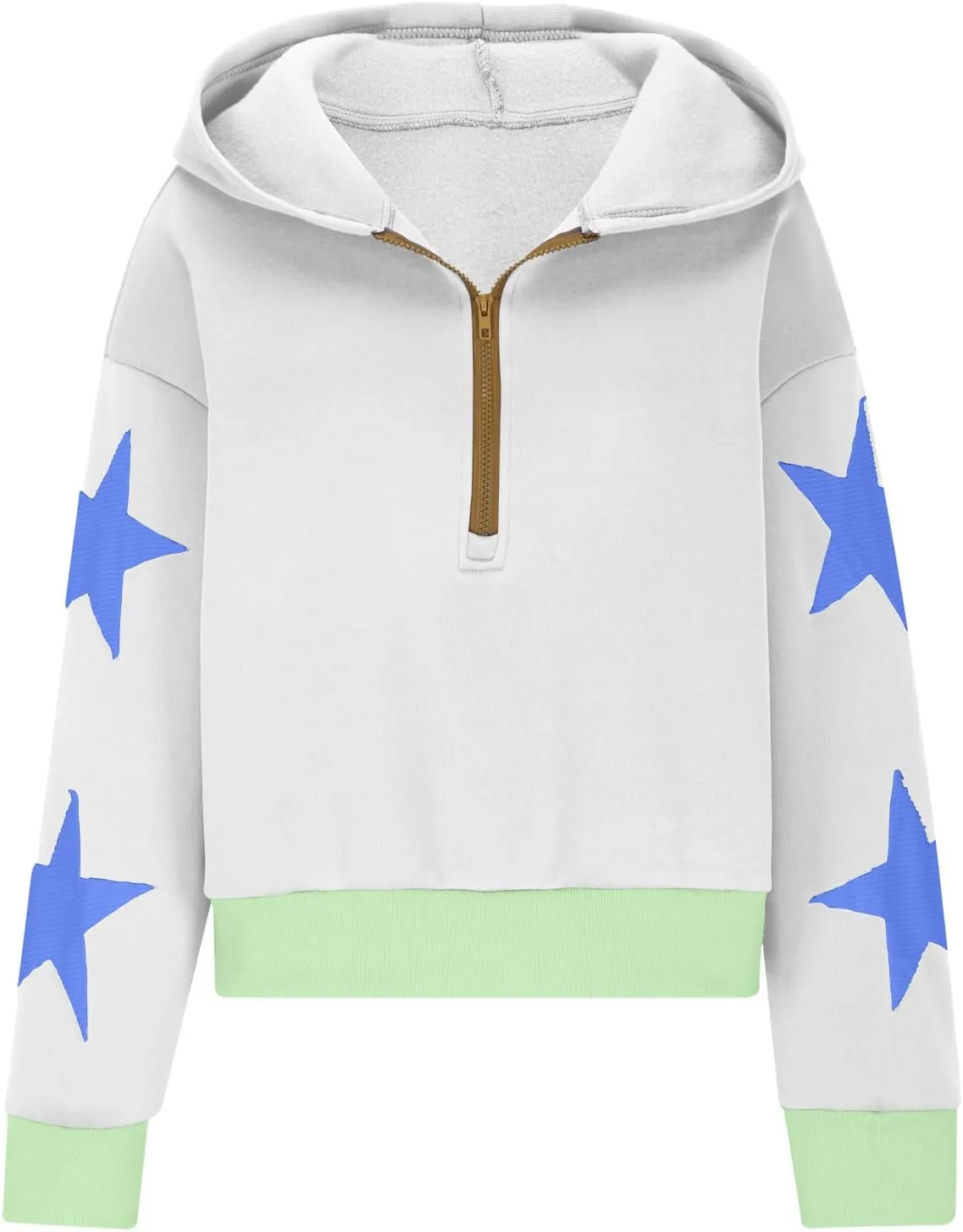 Women's Overszied Striped Sweatshirts Long Sleeve Half Zip Up Star Hoodies Winter Tops Y2K Fashion Cropped Clothes