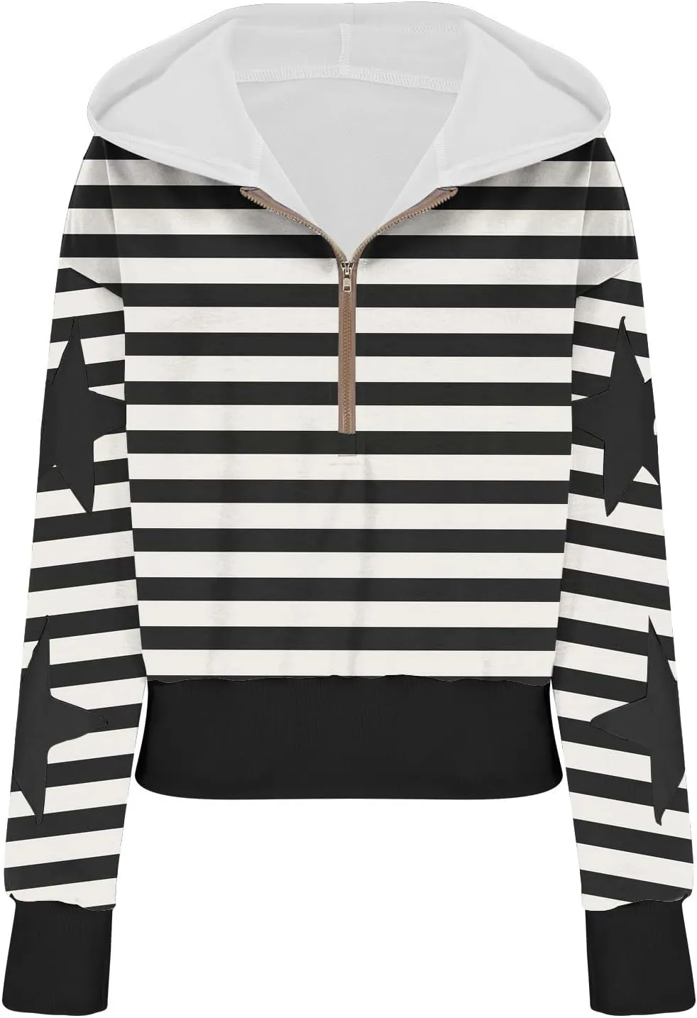 Women's Overszied Striped Sweatshirts Long Sleeve Half Zip Up Star Hoodies Winter Tops Y2K Fashion Cropped Clothes