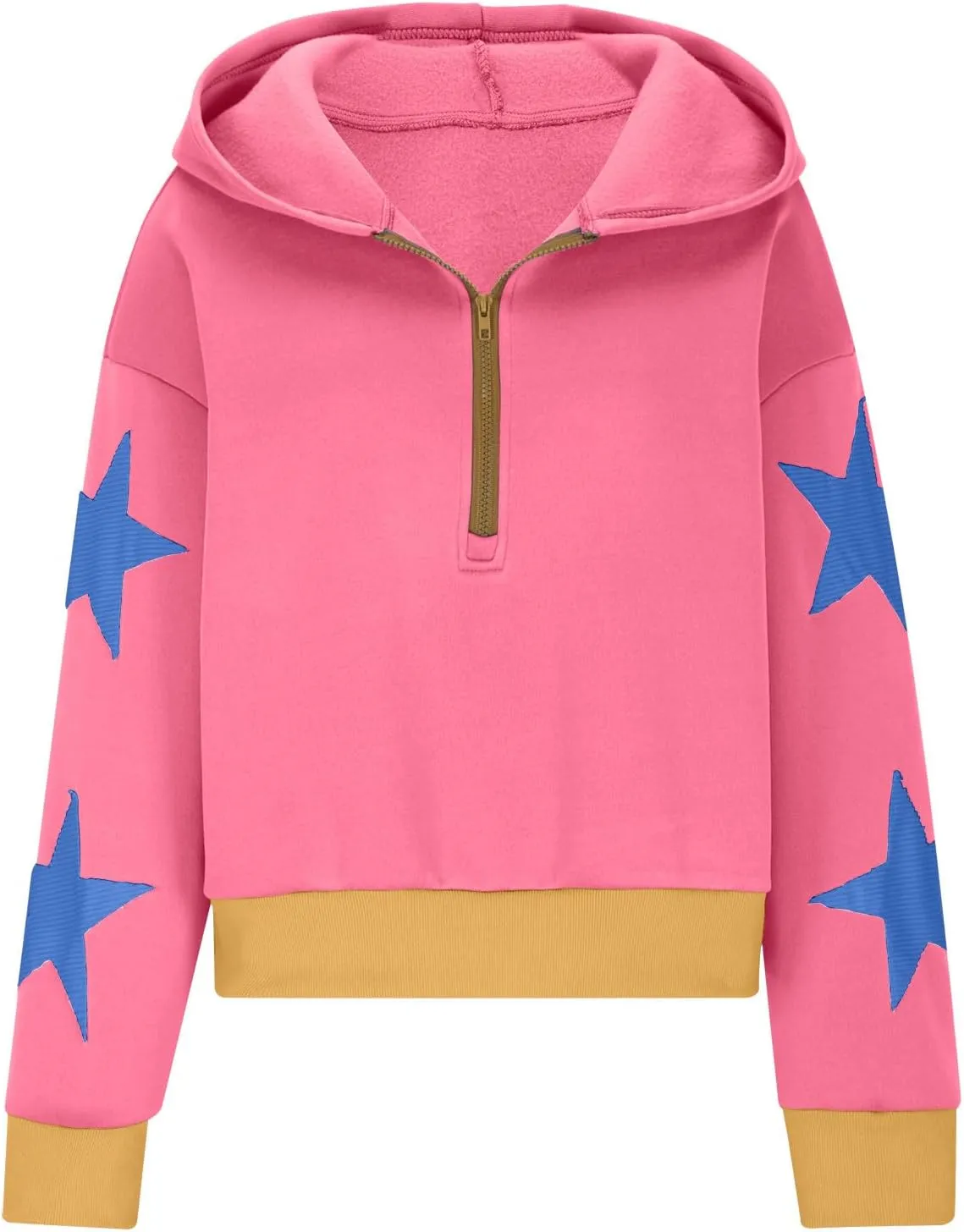 Women's Overszied Striped Sweatshirts Long Sleeve Half Zip Up Star Hoodies Winter Tops Y2K Fashion Cropped Clothes